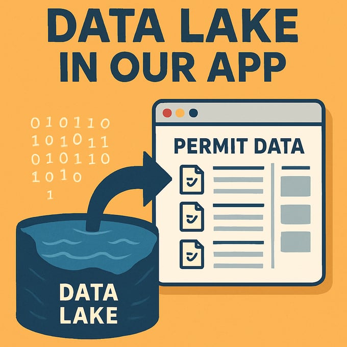 A catchy cover image that displays the concept of a data lake being added to our application Also showing permit data on this image-1